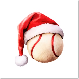 Christmas Tennis Ball in Santa Hat Posters and Art